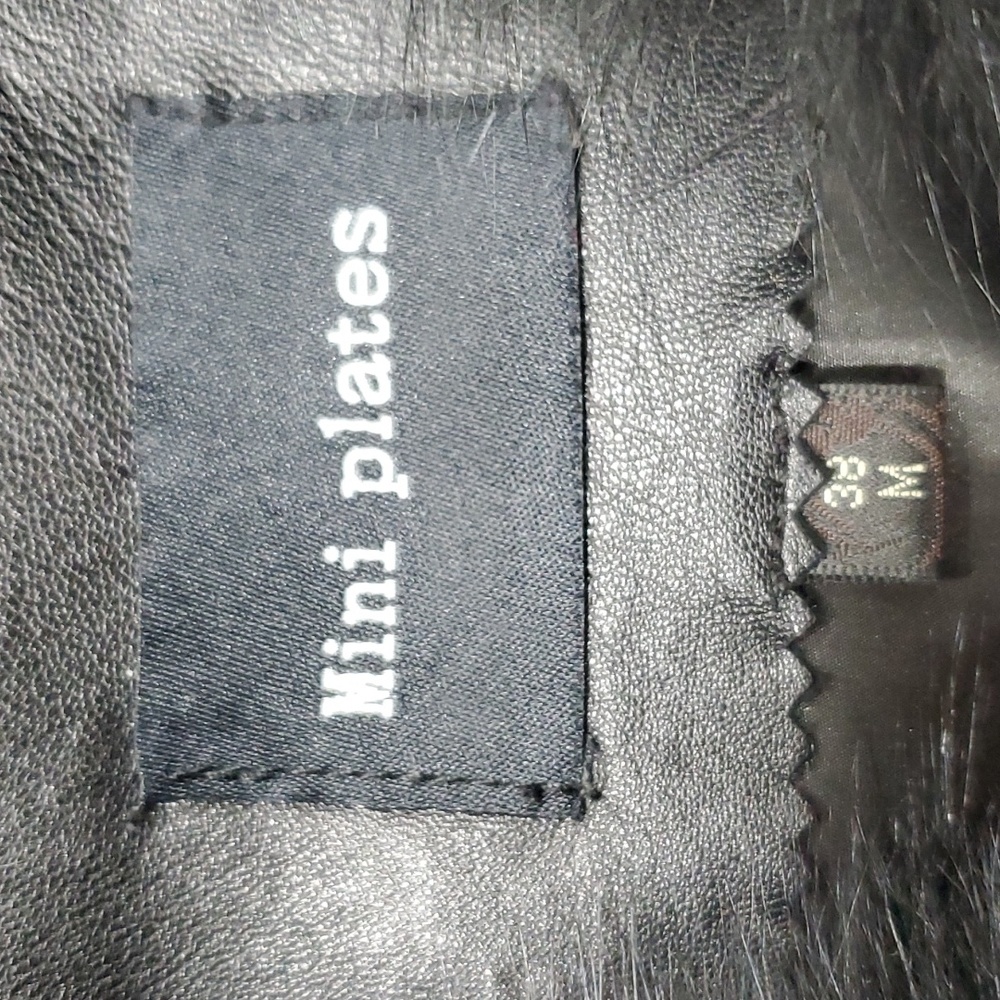 Lambskin down puffer coat fur collar women's size 6 black gold zippers - Picture 10 of 15